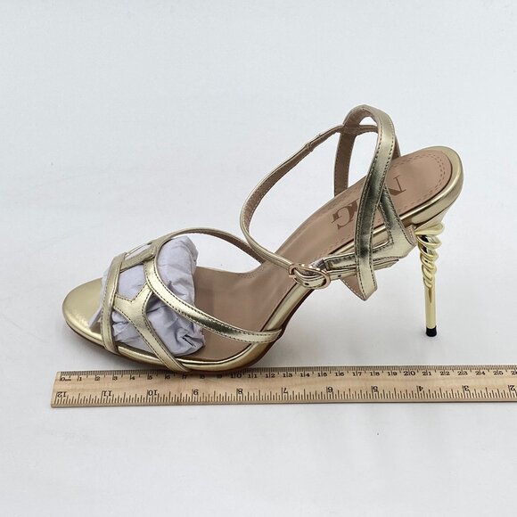 Gold Peep Toe Spiral High Heels Ankle Strap Sandals Cutout Summer Dress Shoe - Picture 2 of 6